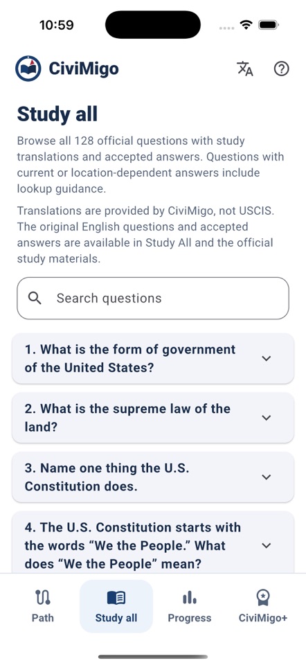 Searchable CiviMigo question library